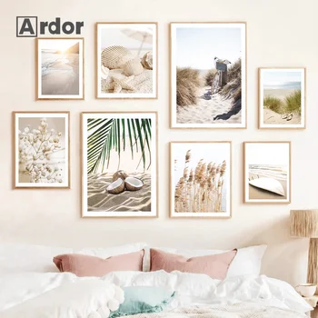 Пляжный плакат Sunshine Reed Shell с природными пейзажами, живопись на холсте, современный принт, настенные панно в скандинавском стиле, Декор гостиной