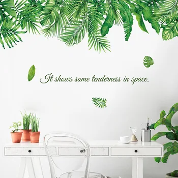 Зеленые листья, наклейка на стену в виде листьев Пальмы, Гостиная, Спальня, домашний декор, Съемная художественная наклейка