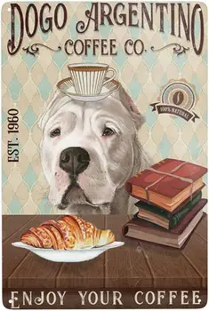 Металлическая вывеска Dogo Argentino Dog Enjoy Your Coffee Вывески Винтажная жестяная вывеска Ретро вывеска Алюминиевые вывески для кухни домашнего офиса