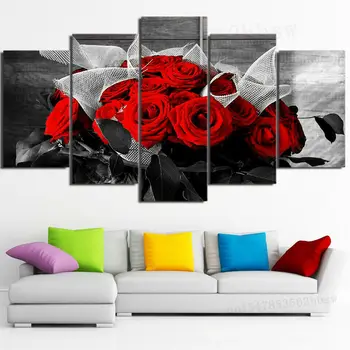 Красивая Красная Роза, 5 частей, печать на холсте, Настенный художественный плакат, украшение дома, HD Печать фотографий, Домашний декор