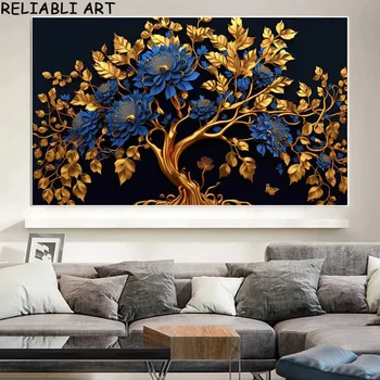 Абстрактные красочные листья деревьев, картина на холсте, скандинавский плакат и принт, настенные рисунки для домашнего декора гостиной Без рамки