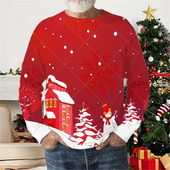 Мужские футболки с длинным рукавом, Модный Рождественский 3D Принт, Дизайнерская Уличная одежда, Повседневные Свободные топы С круглым вырезом, Футболки Harajuku Оверсайз