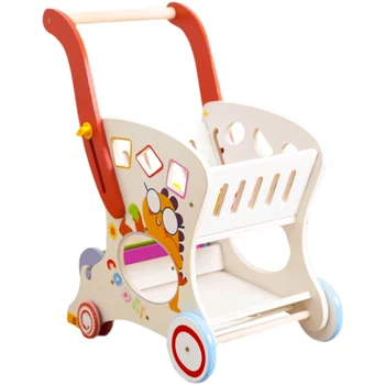 Детская тележка-ходунки, детская корзина для покупок, многофункциональные детские деревянные игрушки для ходьбы от 1 до 3 лет