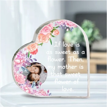Пион с цветочным принтом, Хрустальная Акриловая табличка в виде сердца, подарок дочери на День матери для мамы, спальня для мамы, офис, подарок на память, декор рабочего стола